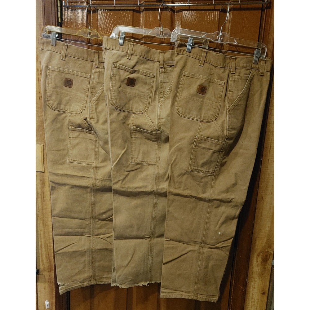 3-Carhartt B11 Work Pants Mens 38x30 Brown Fair Distressed Duck Canvas Carpenter